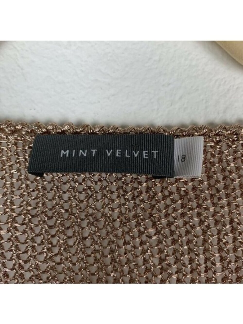 ✨3/$30 Mint Velvet UK 18 US 14 Rose Gold Metallic Fiber Blend Open Knit Top - Picture 6 of 6